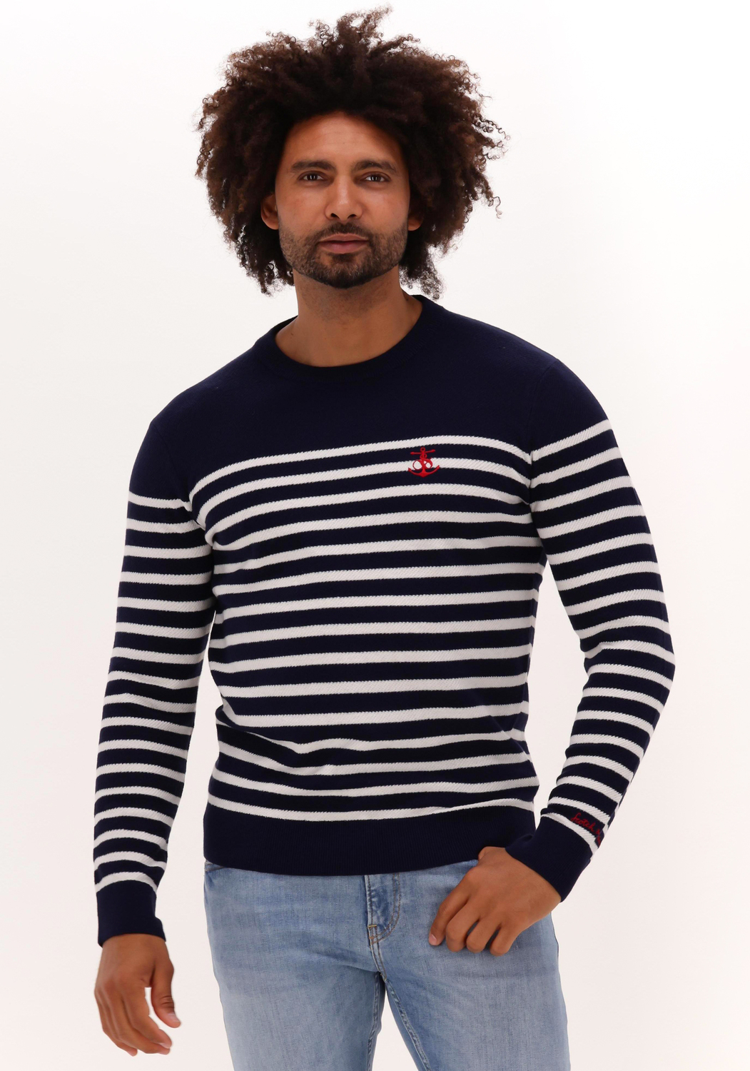 banaan Uitgaven verkorten Blauw/wit gestreepte SCOTCH & SODA Trui STRIPED CREWNECK PULLOVER | Omoda