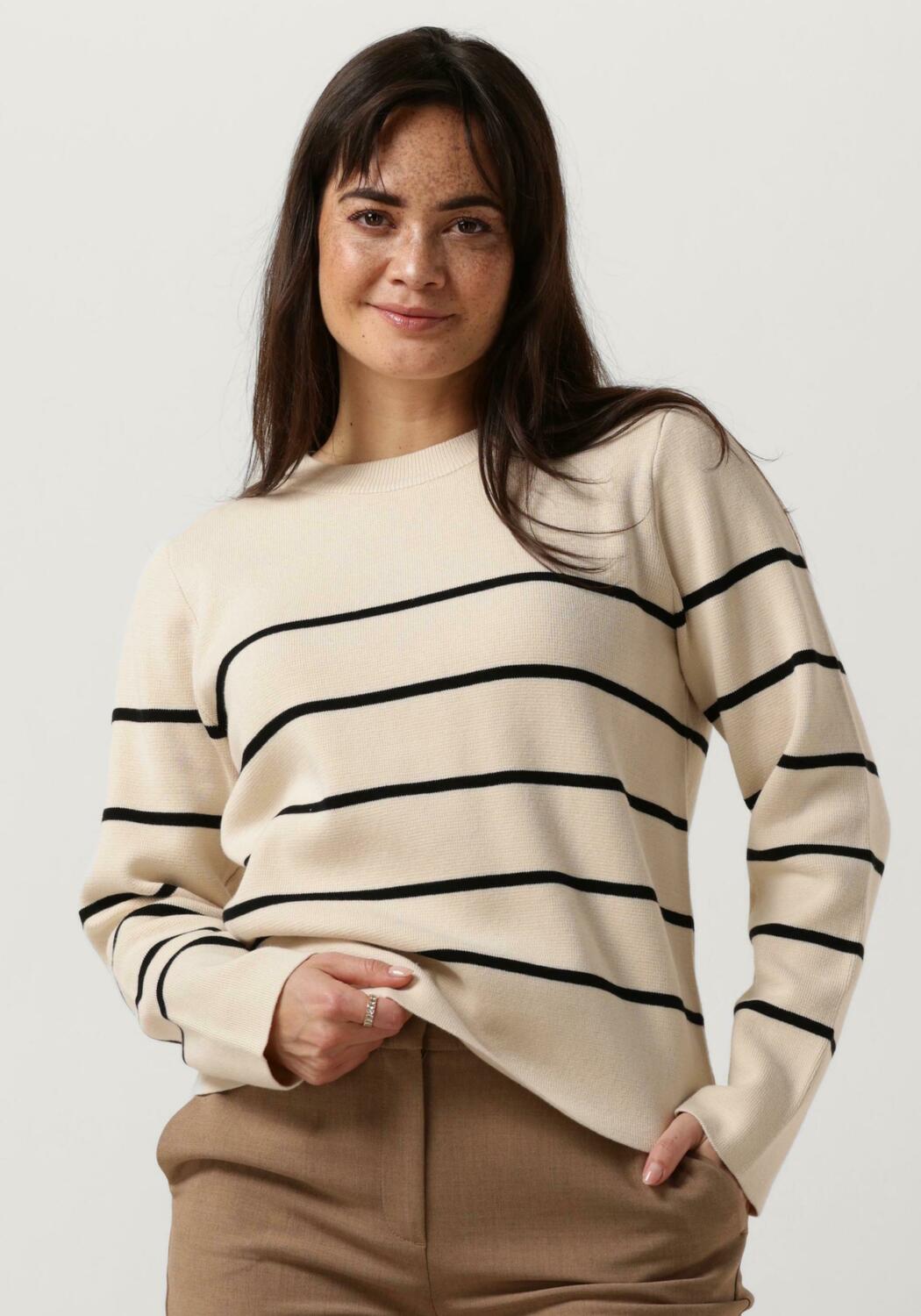 Slfselma Sus Ls Knit O Neck Black Stripes Birch