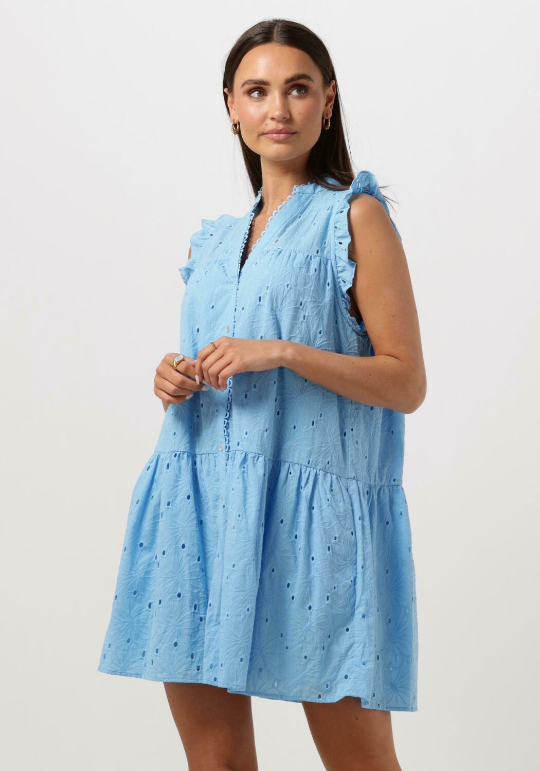 Lichtblauwe CO'COUTURE Mini jurk POLA ANGLAISE SS DRESS
