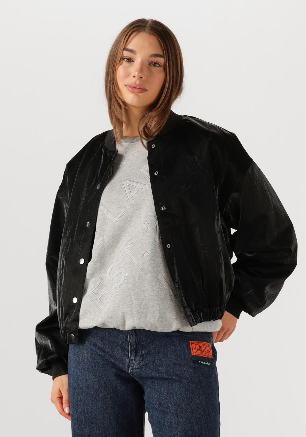Zwarte ALIX THE LABEL Jack LADIES WOVEN VELVET LEATHER BOMBER | Omoda