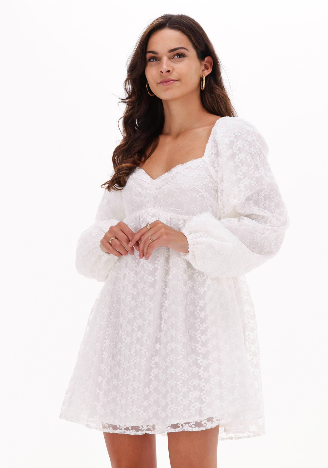 Kalia Beige Asymmetric V-neck Long Sleeve Gathered Mini Dress