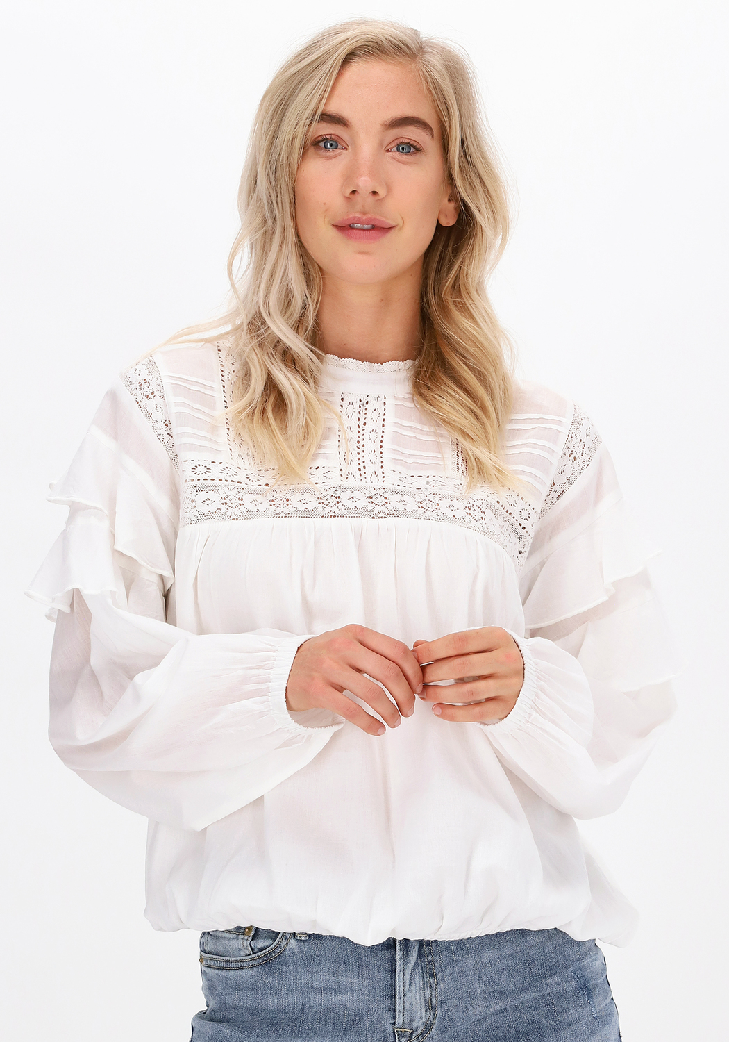 dubbele Haalbaarheid Beenmerg Witte SUMMUM Blouse TOP COTTON VOILE | Omoda