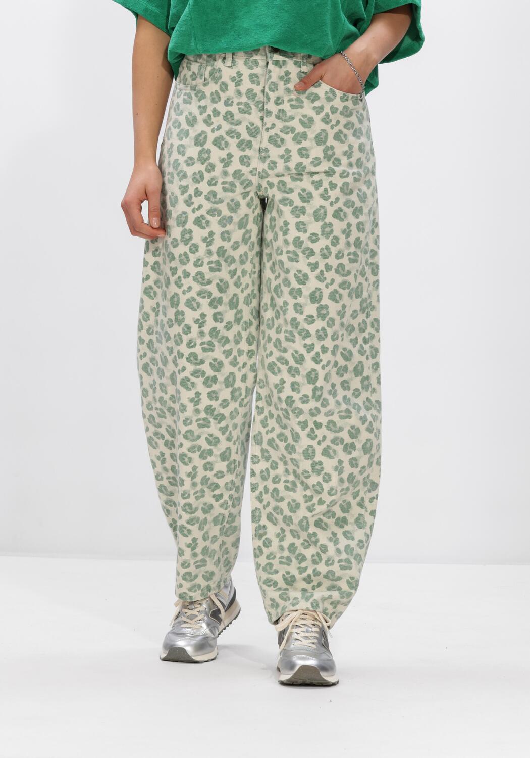 Creme BY-BAR Wijde broek IEW GREEN CHEETAH PANT | Omoda