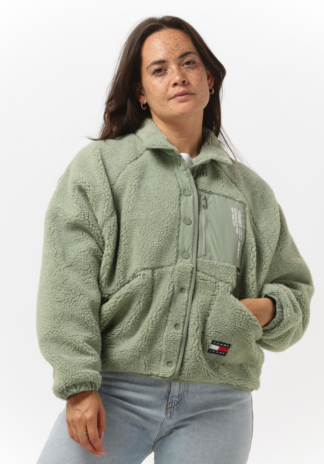 Groene TOMMY JEANS Teddy jas TJW REVERSIBLE SHERPA JACKET