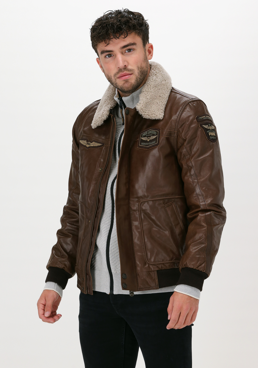 Zeeman militie tyfoon Bruine PME LEGEND Leren jas BOMBER JACKET HUDSON BUFF LEAT | Omoda