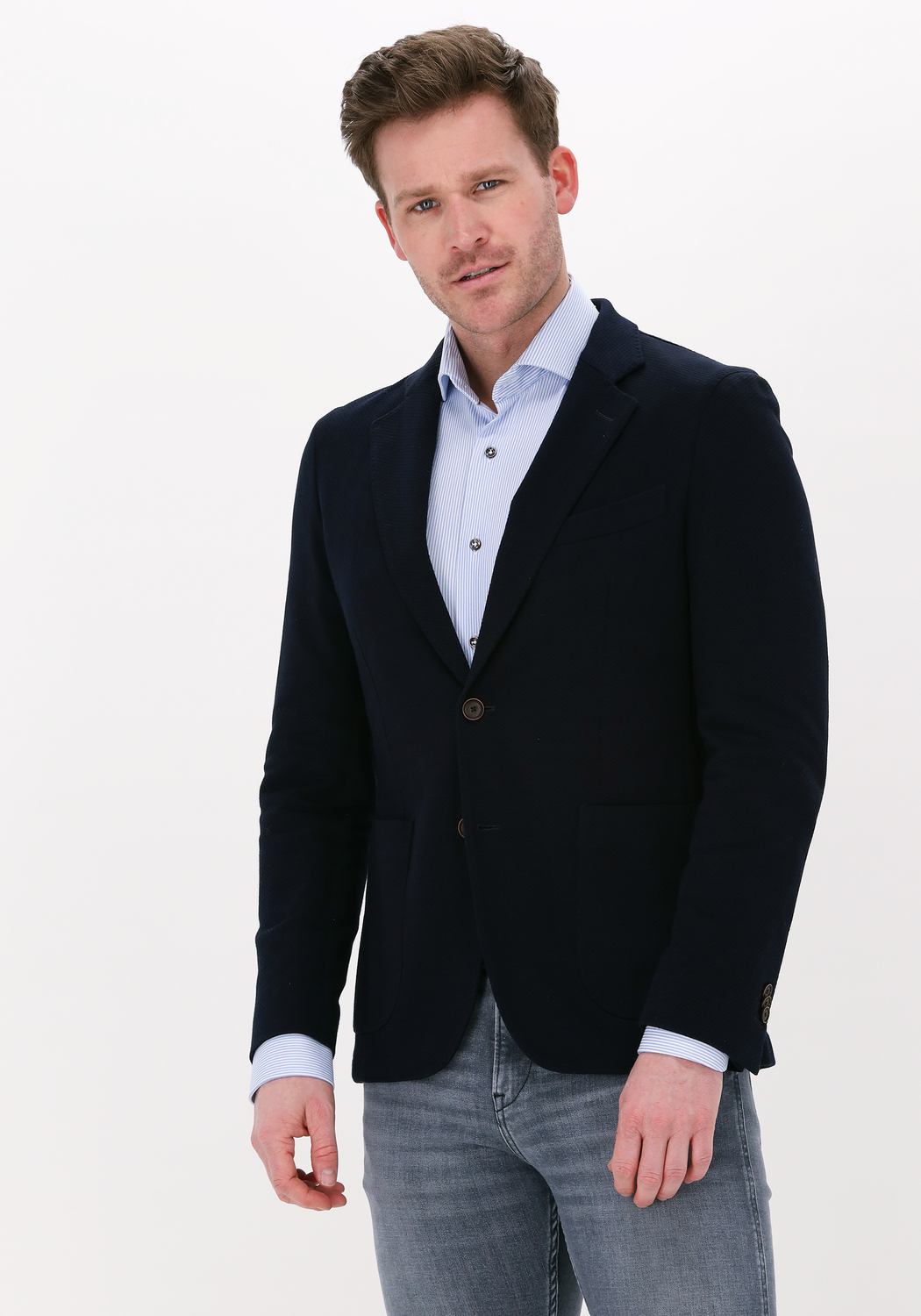 Donkerblauwe PROFUOMO Colbert JACKET KNIT STRUCTURE NAVY | Omoda