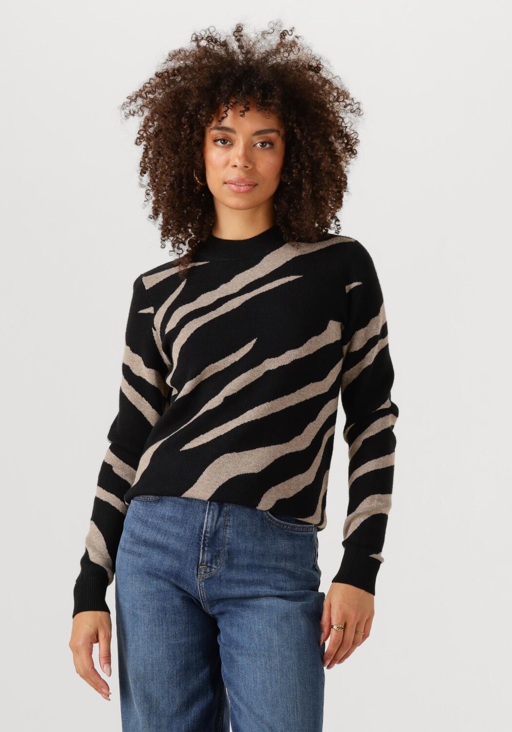 Objray L S Knit Pullover Black Pattern Desert Taupe Tig