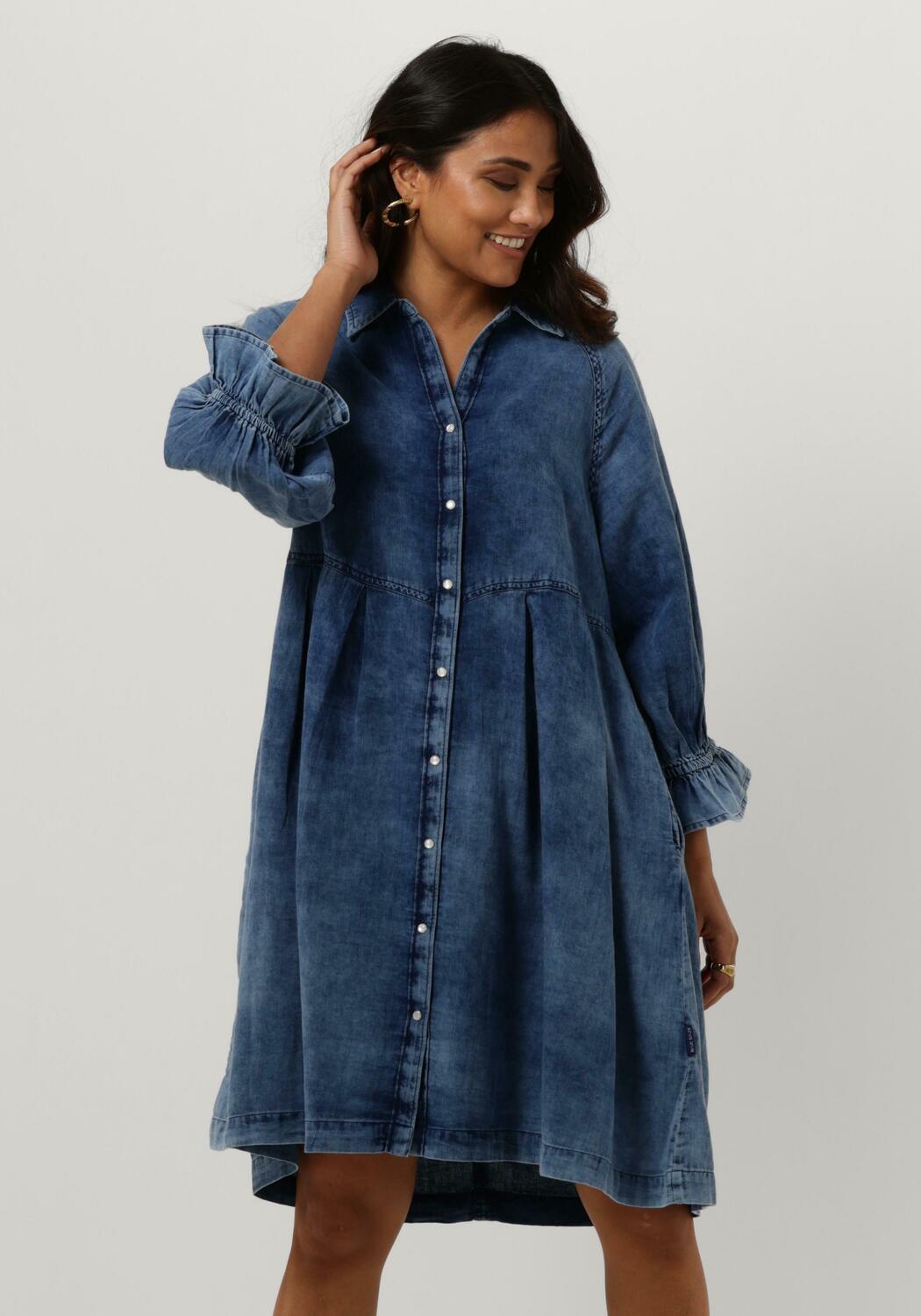 Blauwe SUMMUM Midi jurk DRESS COTTON INDIGO SATEEN 1 Omoda