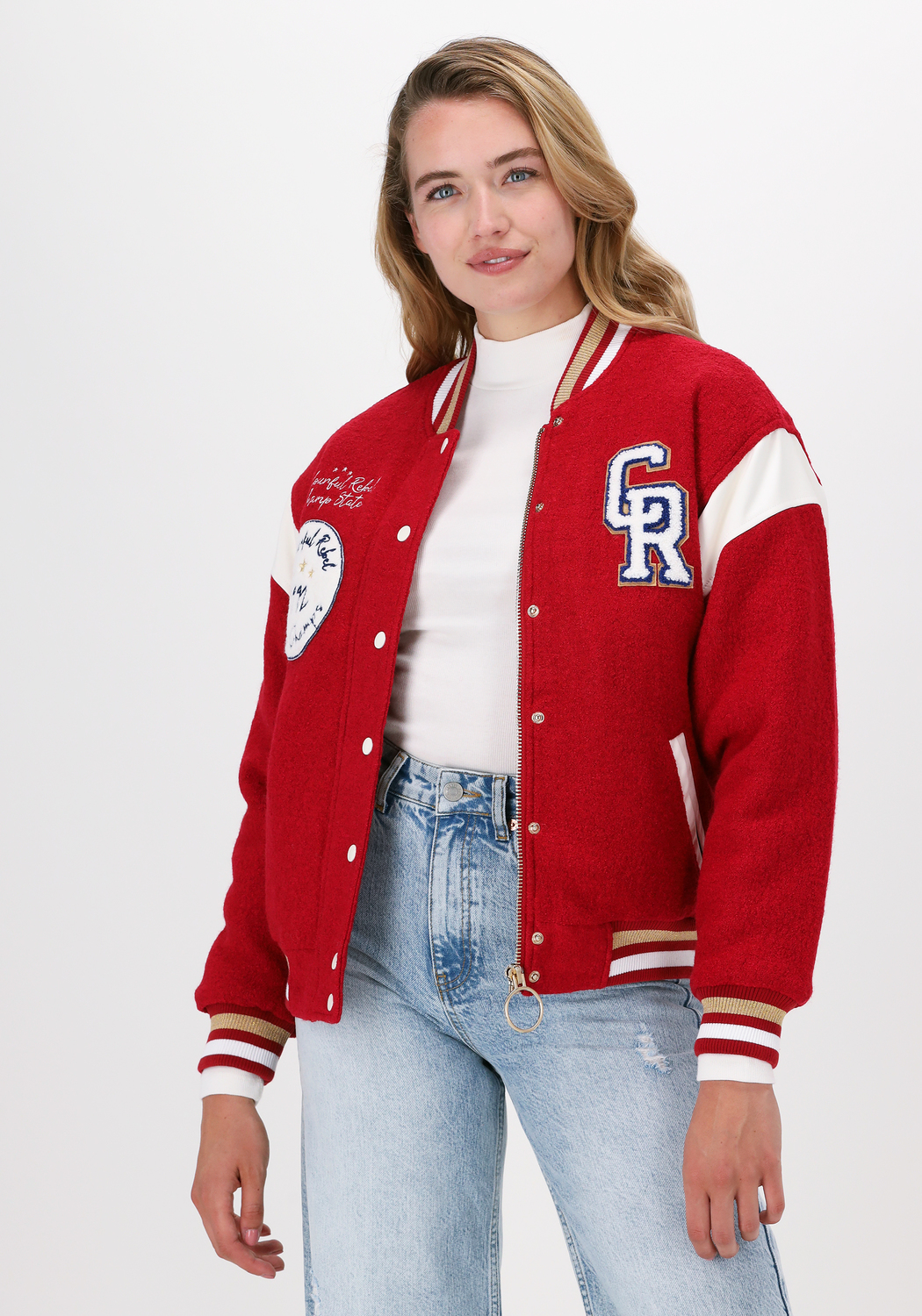 explosie Versterken rijk Rode COLOURFUL REBEL Jack SEN BASEBALL BOMBER JACKET | Omoda