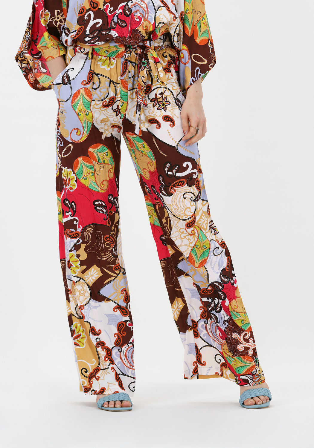 Multi SUMMUM Wijde broek TROUSER FESTIVAL PRINT ON VISCOSE SATIN Omoda