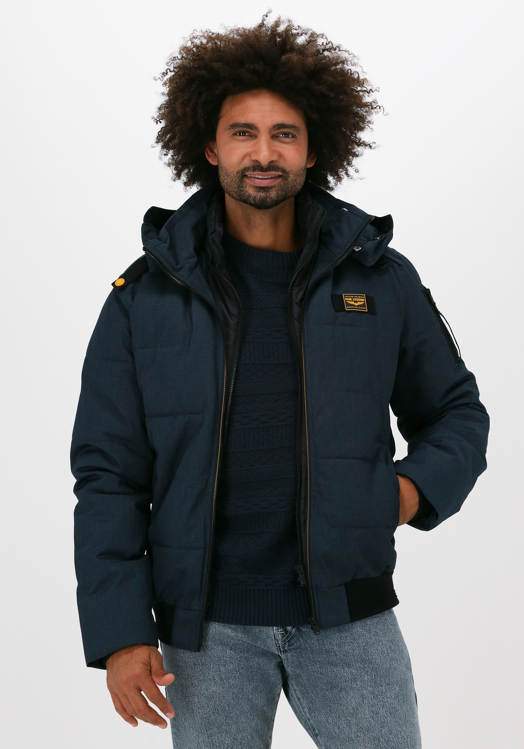 Blauwe PME LEGEND Gewatteerde jas BOMBER JACKET SKYTRUCK ICON ME | Omoda