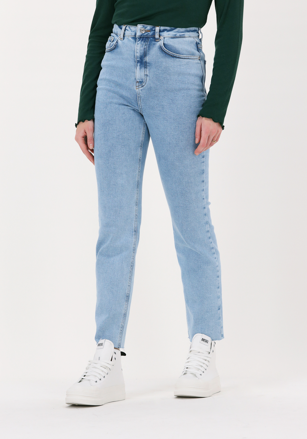 Lichtblauwe RIANNE MEIJER x NAKD Straight leg jeans HIGH WAIST RAW EDGE DENIM Omoda